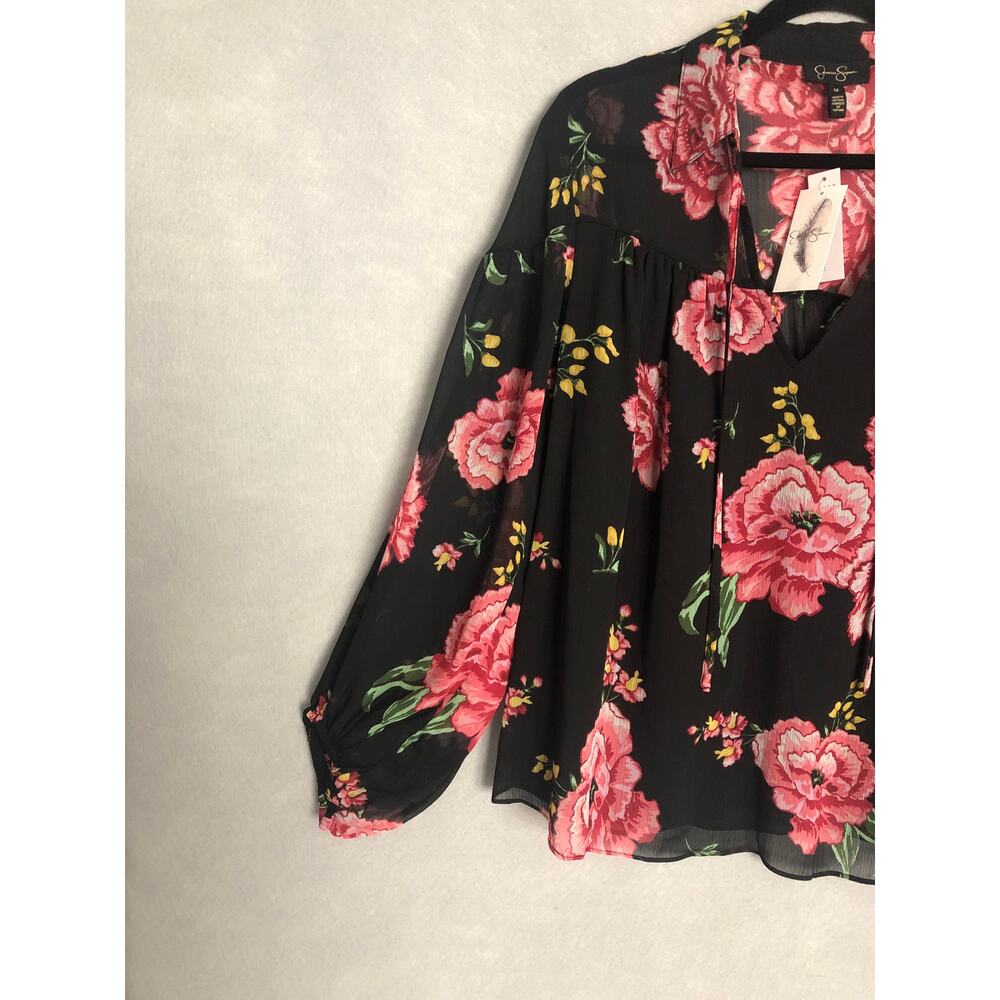 Jessica Simpson Floral Top Doris Sheer Long Sleeve Women's Medium NEW - Picture 3 of 7